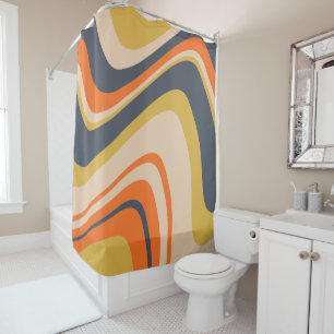 Rideaux De Douche Lignes Vastes Rétro - Orange, Marine, Jaune, Beige