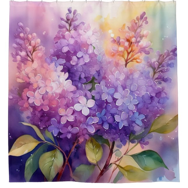 Rideaux De Douche Lilas à l'aquarelle (Devant)