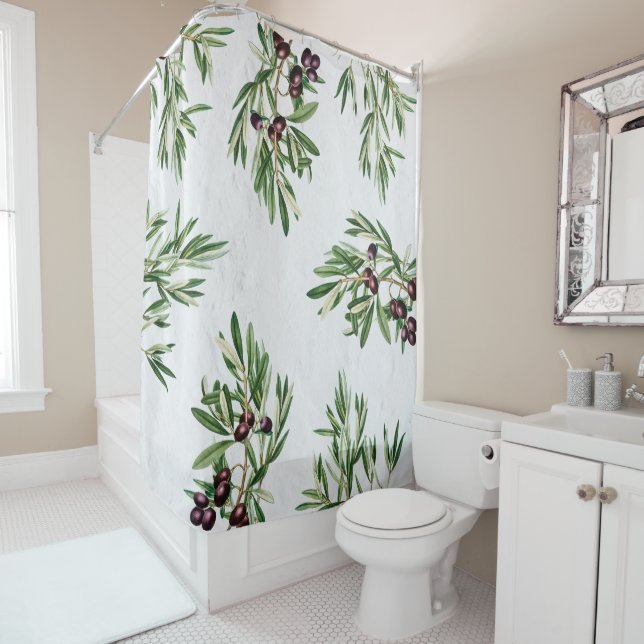 Rideaux De Douche L'île méditerranéenne grecque Feuille d'olive (En situation)