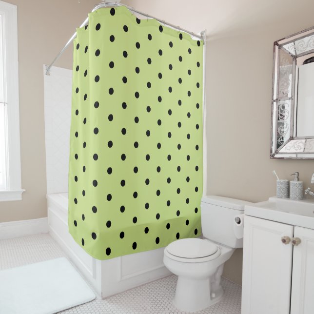 Rideaux De Douche Lime Chartreuse Whimsical Black Polka Point (En situation)