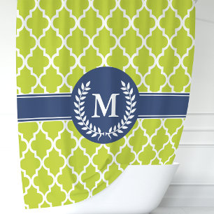Rideaux De Douche Lime Green et Navy Monogramme Marocain