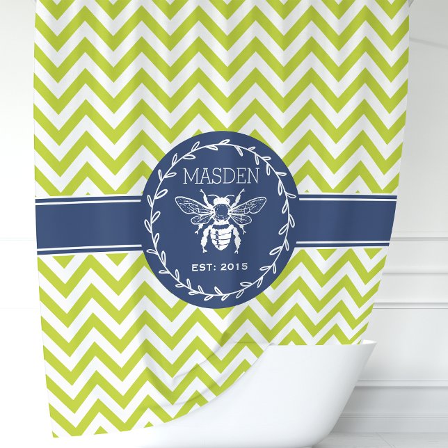 Rideaux De Douche Lime Green marine Personnalisée Miel Bee Chevron (Créateur téléchargé)
