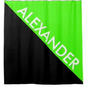 Rideaux De Douche Lime Vert Noir 2 Gras Triangles Diag Monogramme