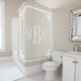Rideaux De Douche Linge Beige Grèce Key Bordure Monogramme