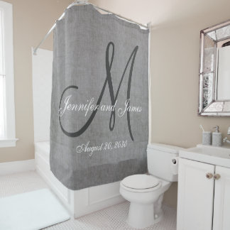 Rideaux De Douche Linge gris Look Noms de monogrammes Mariage