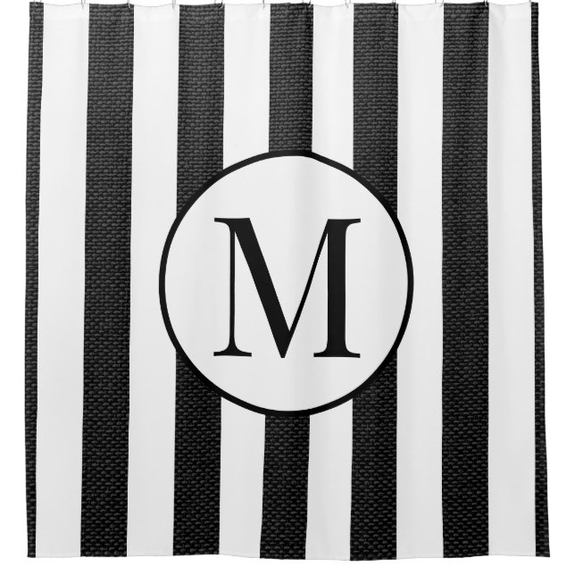 Rideaux De Douche Linge noir moderne Grandes Blancs Élégant Monogram (Devant)