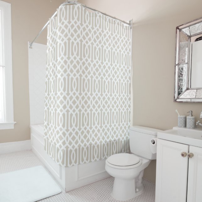 Rideaux De Douche Linge Trellis beige et blanc (En situation)