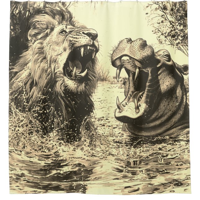 Rideaux De Douche Lion et combat hippo (Devant)