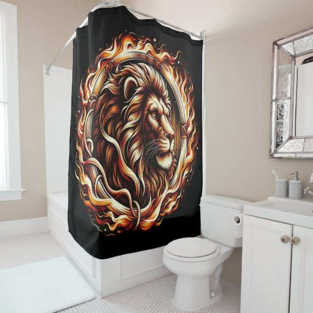 Rideaux De Douche Lion flamboyant en anneau d'astrologie des flammes (En situation)