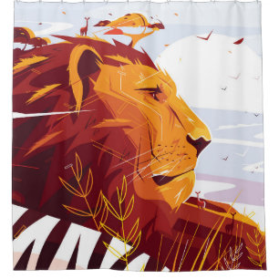 Rideaux De Douche Lion majestueux en safari Roi des bêtes couché et