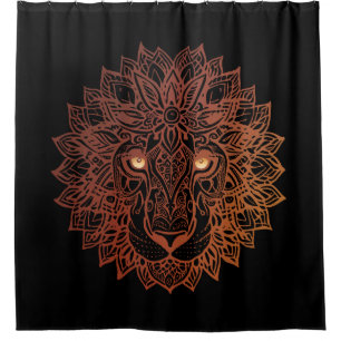 Rideaux De Douche Lion Mandala Ornamental, Lion Dessiné À La Main Ma