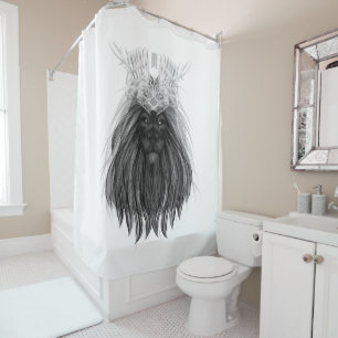 Rideaux De Douche Lion noir avec couronne Antlers et monogramme