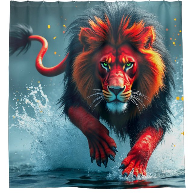 Rideaux De Douche Lion rouge et noir (Devant)