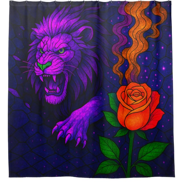 Rideaux De Douche Lion Violet et Rose (Devant)