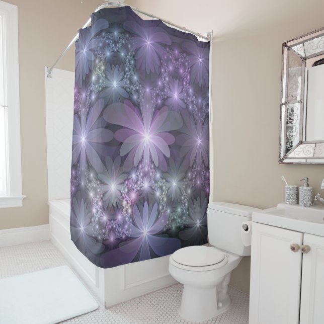 Rideaux De Douche Lit de fleurs Art Fractal Abstrait tendance brilla (En situation)