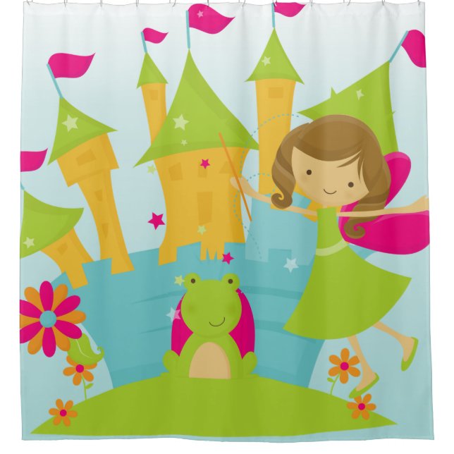 Rideaux De Douche Little Princess et Frog Prince Castle Fairytales (Devant)