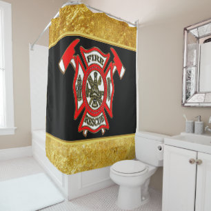 Rideaux De Douche Logo du service d'incendie Feuille or et insigne r