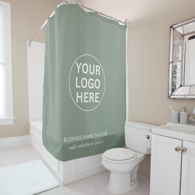 Rideaux De Douche Logo et texte personnalisés L Sage Green Branded B (En situation)