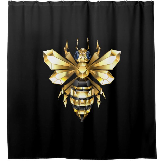 Rideaux De Douche Logo Faux Gold Foil Bee Polygonal sur Noir (Devant)