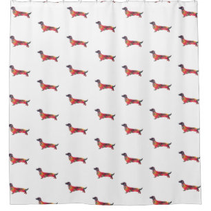 Rideaux De Douche Long Haied Dachshund Geo Silhouette Multi
