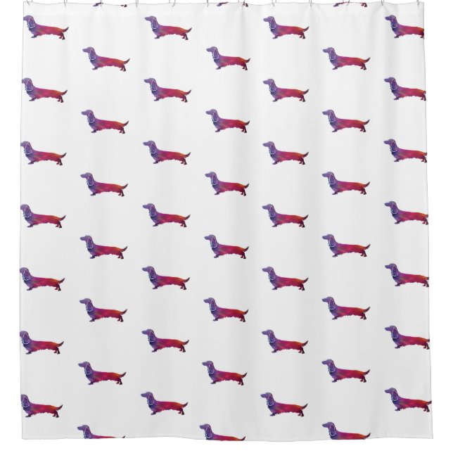 Rideaux De Douche Long Haied Dachshund Geo Silhouette violet (Devant)