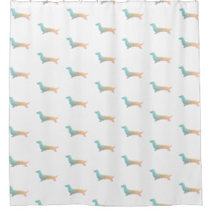 Rideaux De Douche Long Haired Dachshund Geo Silhouette Pastel