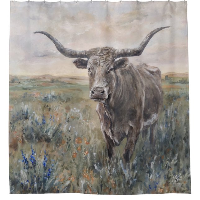 Rideaux De Douche "Longhorn" Peint à la main (Devant)