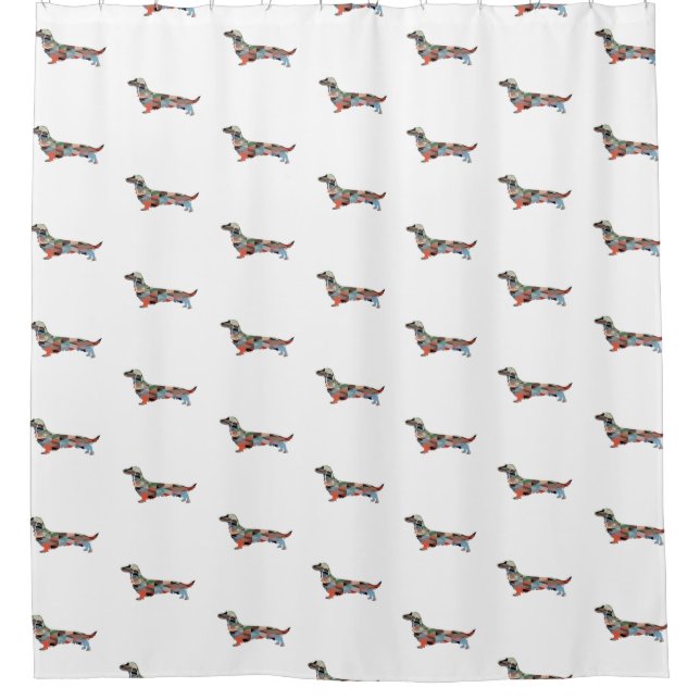 Rideaux De Douche Longue Haine Dachshund Geo Silhouette Plaid (Devant)