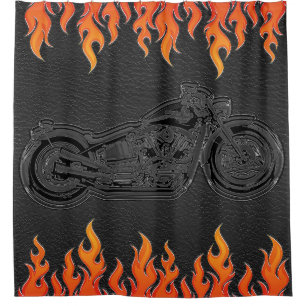 Rideaux De Douche L'orange en cuir noire flambe la moto chaude du