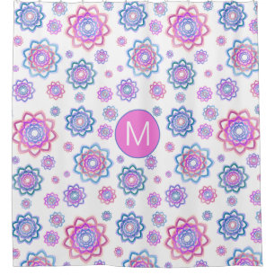 Rideaux De Douche Lotus Fleur Monogramme rose Bleu Vert Motif