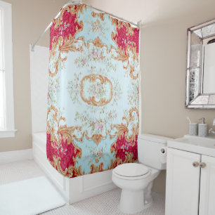 Rideaux De Douche Louis XV Elégant Rouge or doré Floral