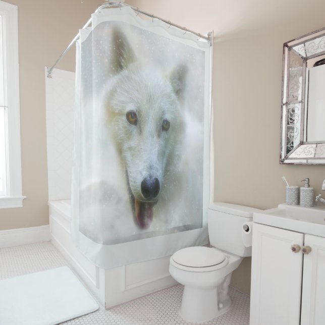 RIDEAUX DE DOUCHE LOUP ARCTIQUE PERCEUR DE NEIGE (En situation)