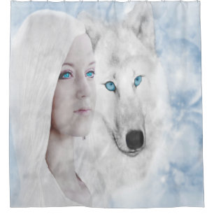 Rideaux De Douche Loup blanc neige Lady Blue Eyes