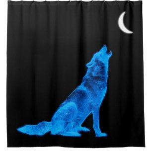 Rideaux De Douche Loup bleu hurlant à la lune