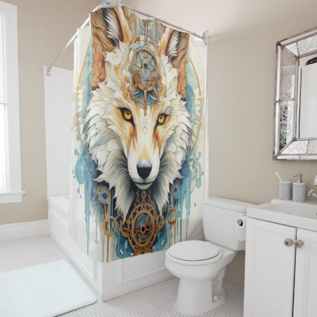 Rideaux De Douche Loup de Rustclaw Steampunk (En situation)