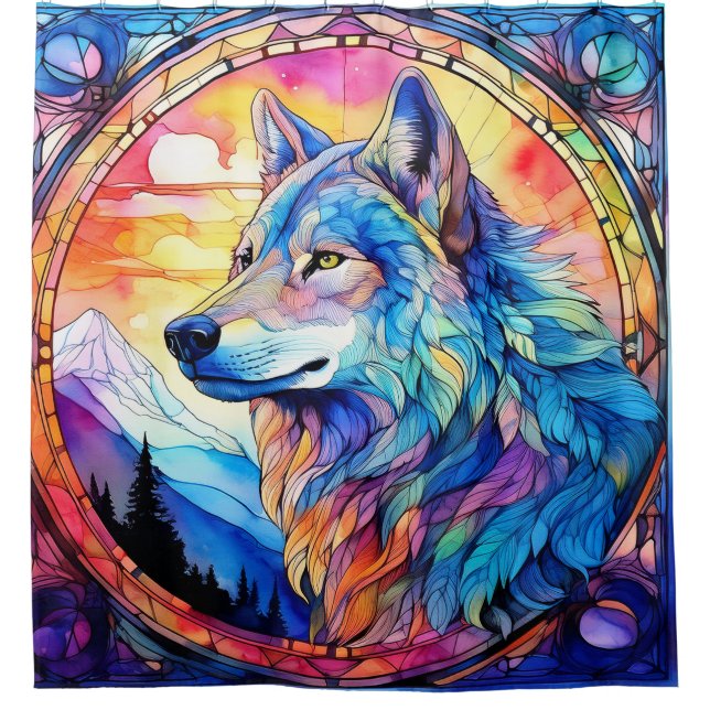 Rideaux De Douche Loup en verre coloré (Devant)