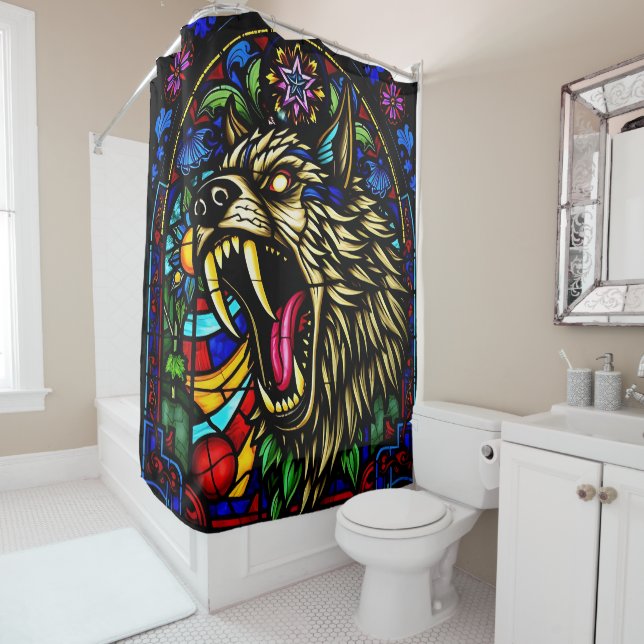 Rideaux De Douche Loup-garou coloré (En situation)