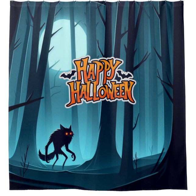 Rideaux De Douche Loup-garou d'Halloween et citrouilles (Devant)