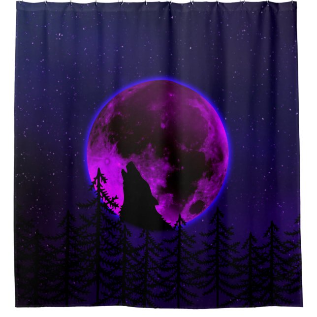 RIDEAUX DE DOUCHE LOUP HURLANT LUNE MAGENTA   (Devant)