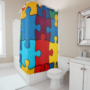 Rideaux De Douche Love Heart Puzzle Sensibilisation sur l'autisme d'
