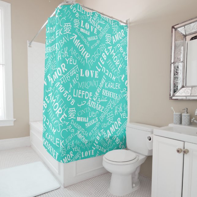 Rideaux De Douche LOVE - Multi Language - Personnalisable Internatio (En situation)