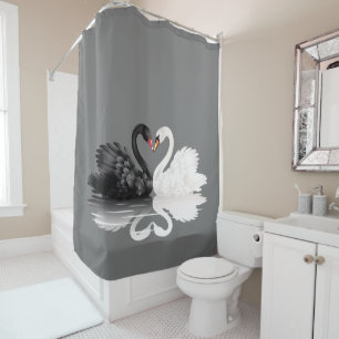Rideaux De Douche " Love Swan " Beautiful Black & White Swan