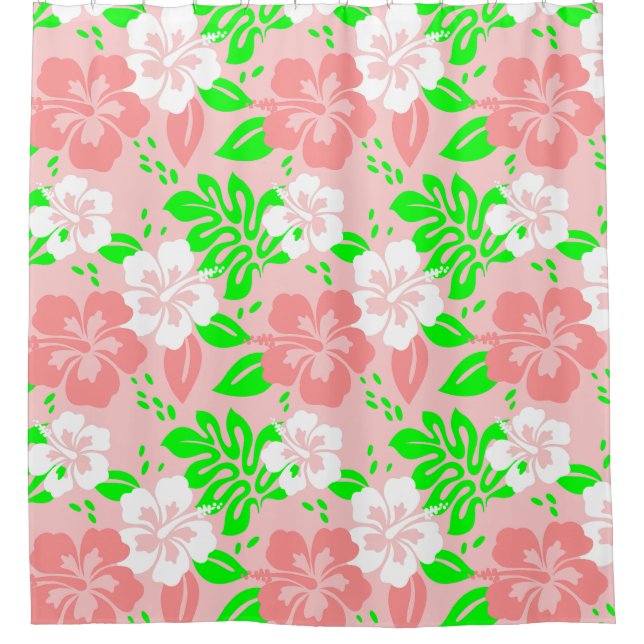 Rideaux De Douche luau floral tropical hibiscus flowers pink (Devant)