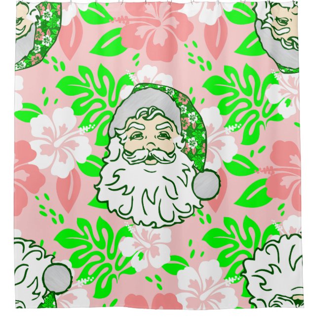 Rideaux De Douche  luau pink christmas hawaiian santa hibiscus  (Devant)