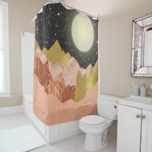 Rideaux De Douche Lueur de clair de lune Montagnes abstraites en or 