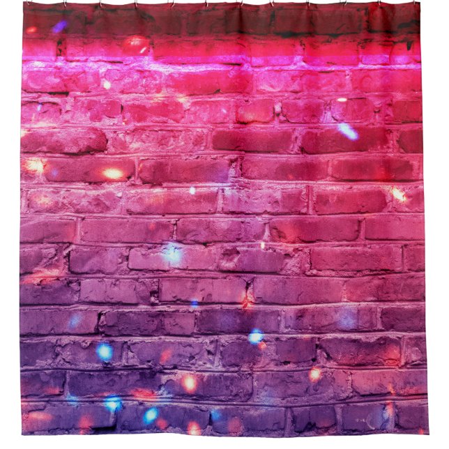 Rideaux De Douche Lumière néon : mur de brique vide. (Devant)