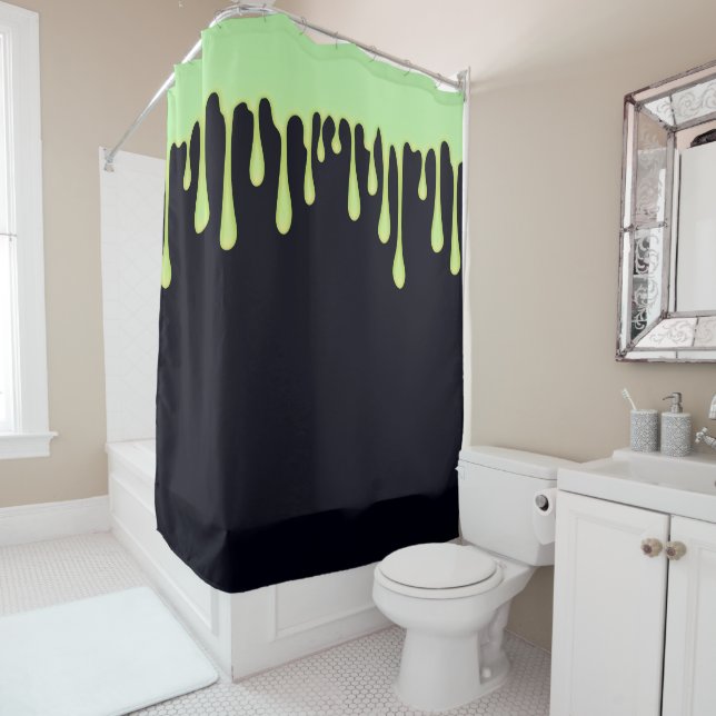 Rideaux De Douche Lumière Verte Gouttes Gouttant Halloween (En situation)