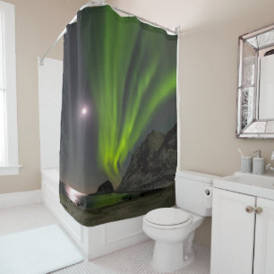 Rideaux De Douche Lumières du Nord Plage de Haukland Île Norvège