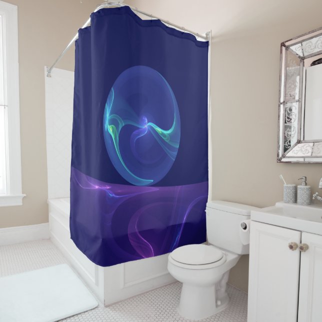 Rideaux De Douche Lumineuse Bleu Violet Rêve Abstrait Fractal Art (En situation)