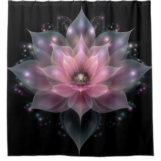 Rideaux De Douche Lumineuse Fleur Lotus - Rose clair Floral noir
